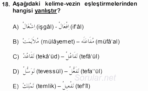 Osmanlı Türkçesi 1 2012 - 2013 Dönem Sonu Sınavı 18.Soru