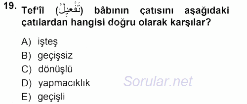 Osmanlı Türkçesi 1 2012 - 2013 Dönem Sonu Sınavı 19.Soru