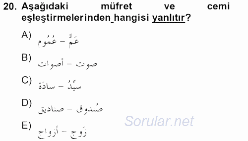 Arapça 4 2012 - 2013 Dönem Sonu Sınavı 20.Soru