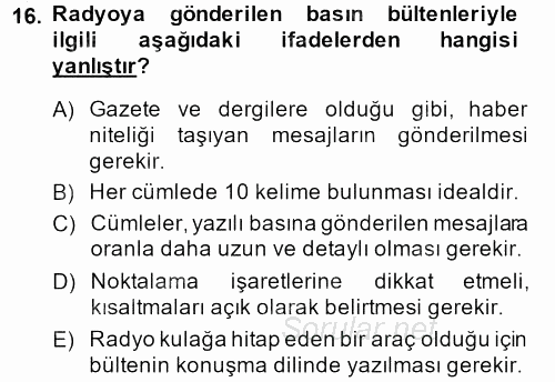 Halkla İlişkiler Yazarlığı 2013 - 2014 Ara Sınavı 16.Soru