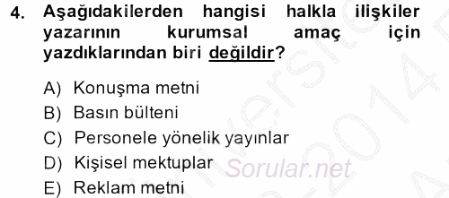 Halkla İlişkiler Yazarlığı 2013 - 2014 Ara Sınavı 4.Soru
