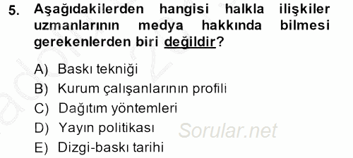 Halkla İlişkiler Yazarlığı 2013 - 2014 Ara Sınavı 5.Soru