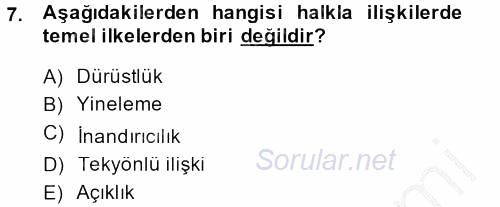 Halkla İlişkiler Yazarlığı 2013 - 2014 Ara Sınavı 7.Soru