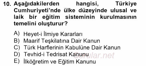 Türk Eğitim Tarihi 2012 - 2013 Ara Sınavı 10.Soru
