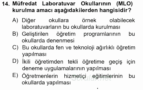 Türk Eğitim Tarihi 2012 - 2013 Ara Sınavı 14.Soru
