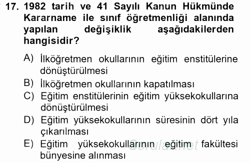 Türk Eğitim Tarihi 2012 - 2013 Ara Sınavı 17.Soru