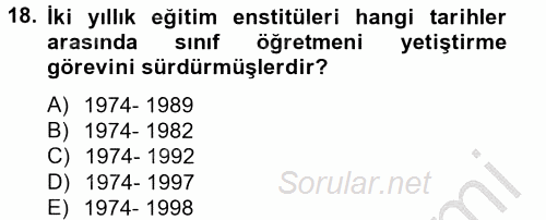 Türk Eğitim Tarihi 2012 - 2013 Ara Sınavı 18.Soru