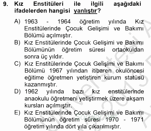 Türk Eğitim Tarihi 2012 - 2013 Ara Sınavı 9.Soru