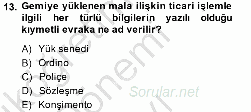 Türk Vergi Sistemi 2014 - 2015 Dönem Sonu Sınavı 13.Soru