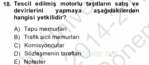Türk Vergi Sistemi 2014 - 2015 Dönem Sonu Sınavı 18.Soru