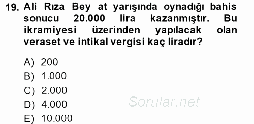 Türk Vergi Sistemi 2014 - 2015 Dönem Sonu Sınavı 19.Soru