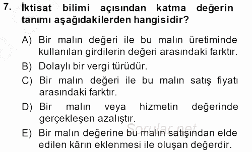 İktisada Giriş 2 2013 - 2014 Ara Sınavı 7.Soru