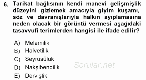 XVIII. Yüzyıl Türk Edebiyatı 2016 - 2017 Dönem Sonu Sınavı 6.Soru