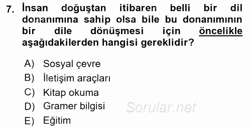 Türkçe Ses Bilgisi 2016 - 2017 Ara Sınavı 7.Soru