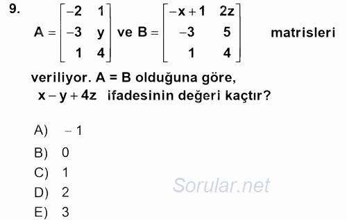 Genel Matematik 2015 - 2016 Dönem Sonu Sınavı 9.Soru