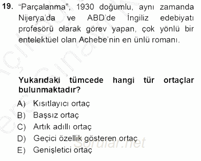 Genel Dilbilim 1 2013 - 2014 Tek Ders Sınavı 19.Soru