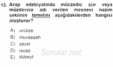 VIII-XIII. Yüzyıllar Türk Edebiyatı 2016 - 2017 Ara Sınavı 13.Soru