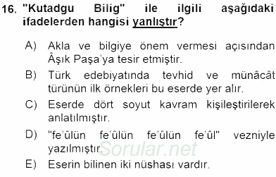 VIII-XIII. Yüzyıllar Türk Edebiyatı 2016 - 2017 Ara Sınavı 16.Soru