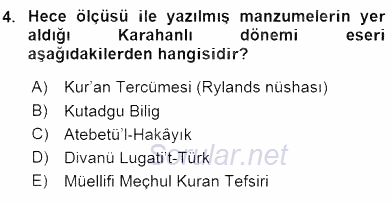 VIII-XIII. Yüzyıllar Türk Edebiyatı 2016 - 2017 Ara Sınavı 4.Soru