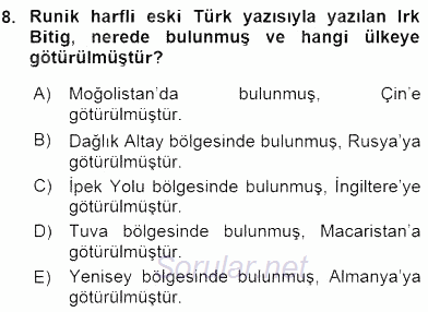 VIII-XIII. Yüzyıllar Türk Edebiyatı 2016 - 2017 Ara Sınavı 8.Soru