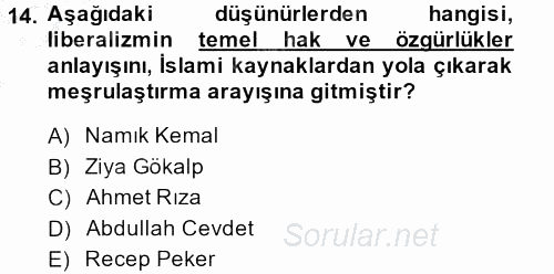 Türk Siyasal Hayatı 2013 - 2014 Dönem Sonu Sınavı 14.Soru