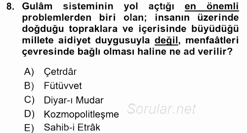 Türkiye Selçuklu Tarihi 2016 - 2017 Dönem Sonu Sınavı 8.Soru