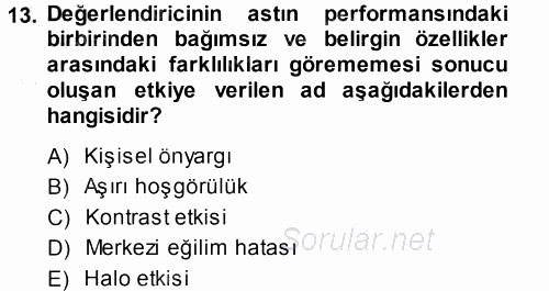 Performans ve Kariyer Yönetimi 2013 - 2014 Ara Sınavı 13.Soru