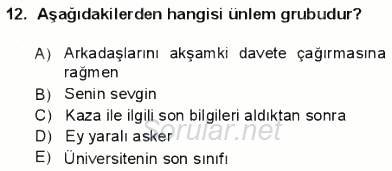 Türkçe Cümle Bilgisi 1 2012 - 2013 Dönem Sonu Sınavı 12.Soru