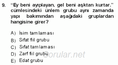 Türkçe Cümle Bilgisi 1 2012 - 2013 Dönem Sonu Sınavı 9.Soru