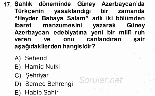 Çağdaş Türk Edebiyatları 1 2014 - 2015 Ara Sınavı 17.Soru