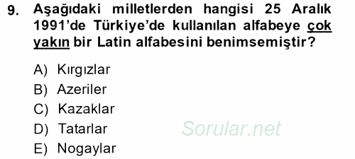 Çağdaş Türk Edebiyatları 1 2014 - 2015 Ara Sınavı 9.Soru