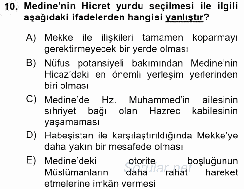 İlk Dönem İslam Tarihi 2015 - 2016 Ara Sınavı 10.Soru