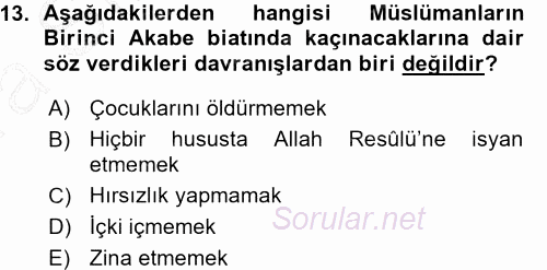 İlk Dönem İslam Tarihi 2015 - 2016 Ara Sınavı 13.Soru
