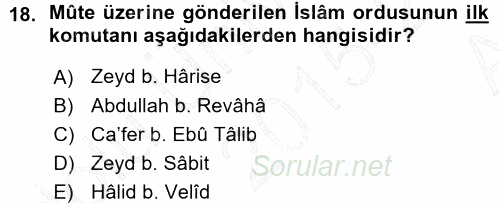 İlk Dönem İslam Tarihi 2015 - 2016 Ara Sınavı 18.Soru