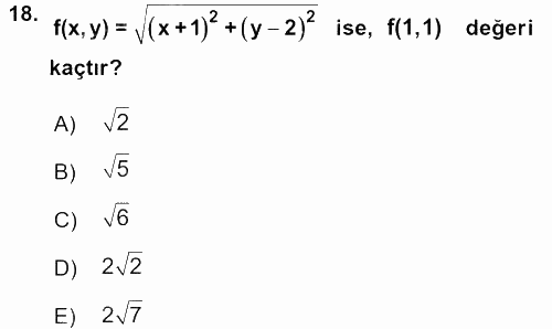 Matematik 1 2016 - 2017 Dönem Sonu Sınavı 18.Soru
