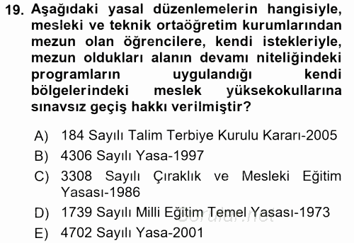 Türk Eğitim Tarihi 2015 - 2016 Tek Ders Sınavı 19.Soru