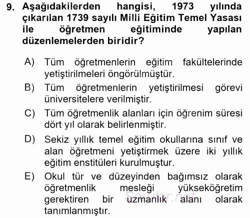 Türk Eğitim Tarihi 2015 - 2016 Tek Ders Sınavı 9.Soru