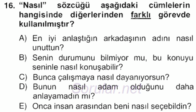 Türkçe Biçim Bilgisi 2012 - 2013 Ara Sınavı 16.Soru