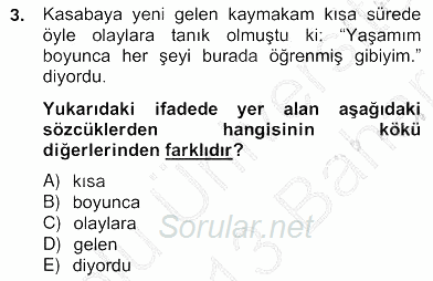 Türkçe Biçim Bilgisi 2012 - 2013 Ara Sınavı 3.Soru