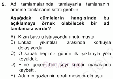 Türkçe Biçim Bilgisi 2012 - 2013 Ara Sınavı 5.Soru
