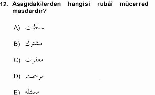 Osmanlı Türkçesi Grameri 1 2015 - 2016 Ara Sınavı 12.Soru