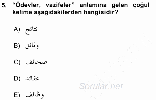 Osmanlı Türkçesi Grameri 1 2015 - 2016 Ara Sınavı 5.Soru