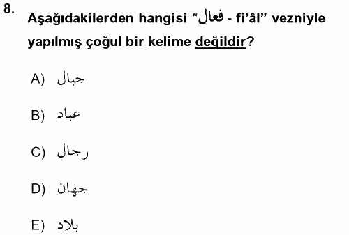 Osmanlı Türkçesi Grameri 1 2015 - 2016 Ara Sınavı 8.Soru