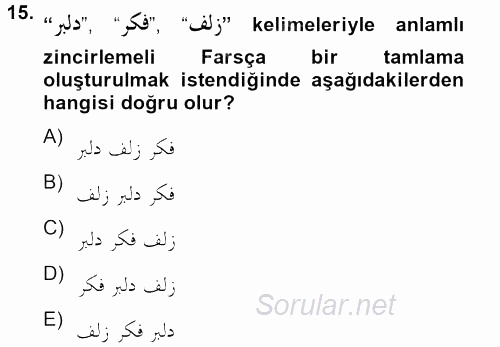 Osmanlı Türkçesi Grameri 2 2012 - 2013 Ara Sınavı 15.Soru