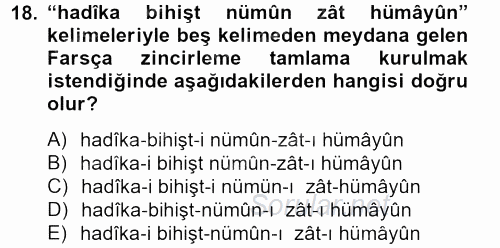 Osmanlı Türkçesi Grameri 2 2012 - 2013 Ara Sınavı 18.Soru