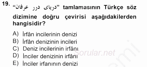Osmanlı Türkçesi Grameri 2 2012 - 2013 Ara Sınavı 19.Soru