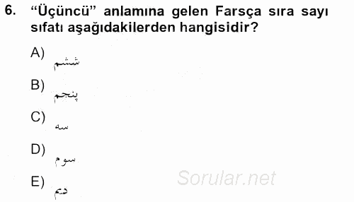 Osmanlı Türkçesi Grameri 2 2012 - 2013 Ara Sınavı 6.Soru