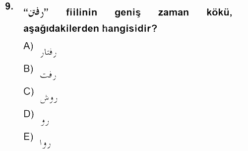 Osmanlı Türkçesi Grameri 2 2012 - 2013 Ara Sınavı 9.Soru