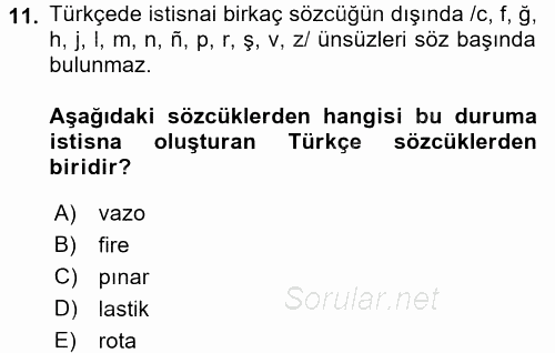 Türk Dili 1 2017 - 2018 Ara Sınavı 11.Soru