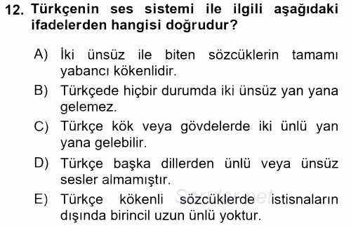 Türk Dili 1 2017 - 2018 Ara Sınavı 12.Soru